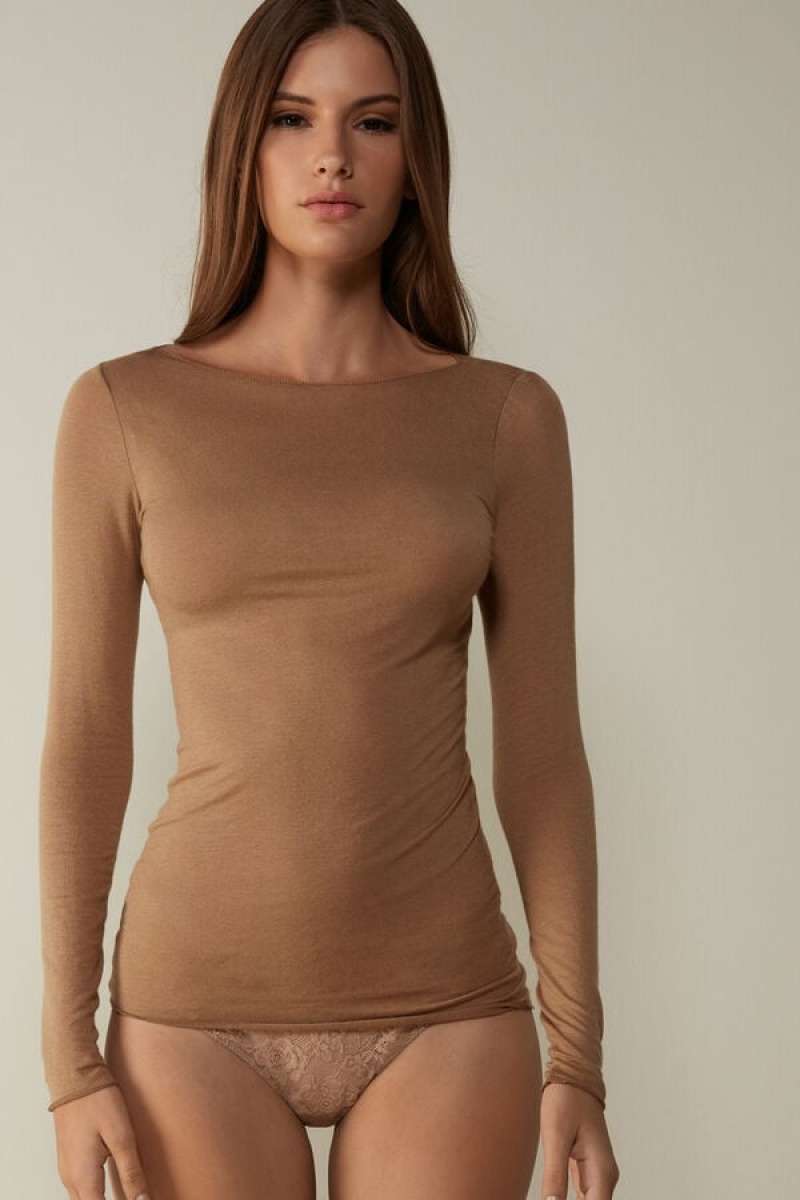 Intimissimi Boat Neck Modal Cashmere Ultralight Top Smeđe | SN-ITMSM58077