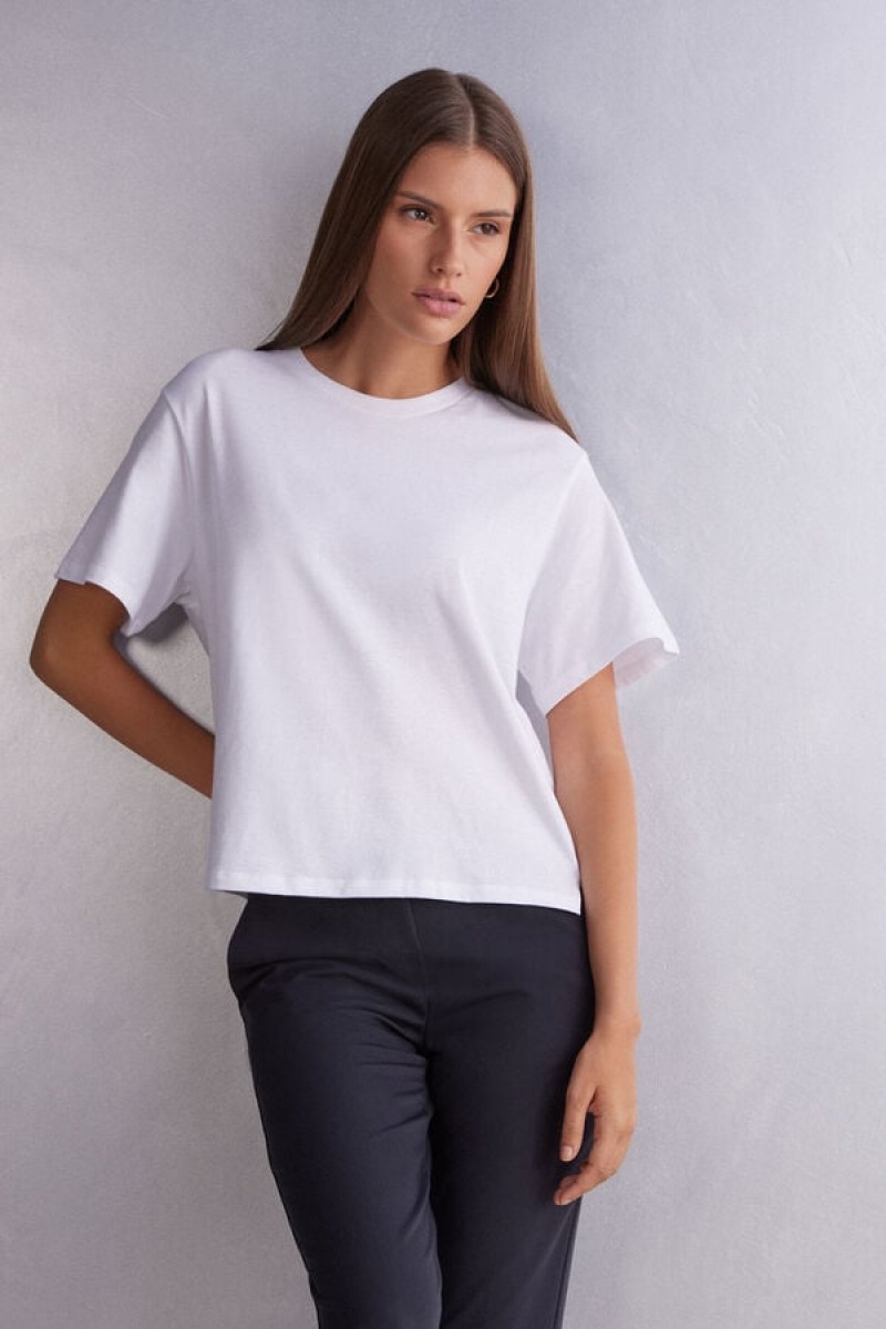 Intimissimi Boxy Fit Short Sleeve Top In Cotton Bijele | SN-ITMSM58053