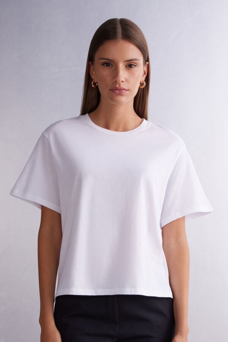 Intimissimi Boxy Fit Short Sleeve Top In Cotton Bijele | SN-ITMSM58053