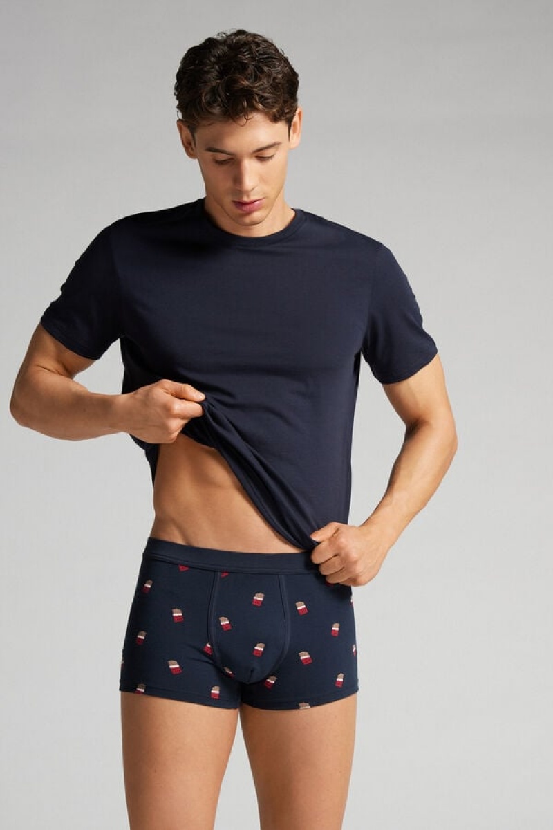 Intimissimi Candy Bar Boxers In Stretch Supima® Cotton Plave | SN-ITMSM58521