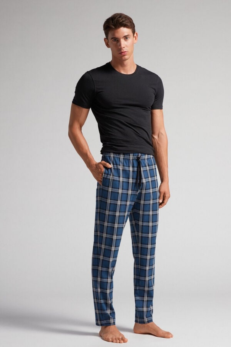 Intimissimi Check Pattern Full Length Pants In Cotton Plave | SN-ITMSM58688