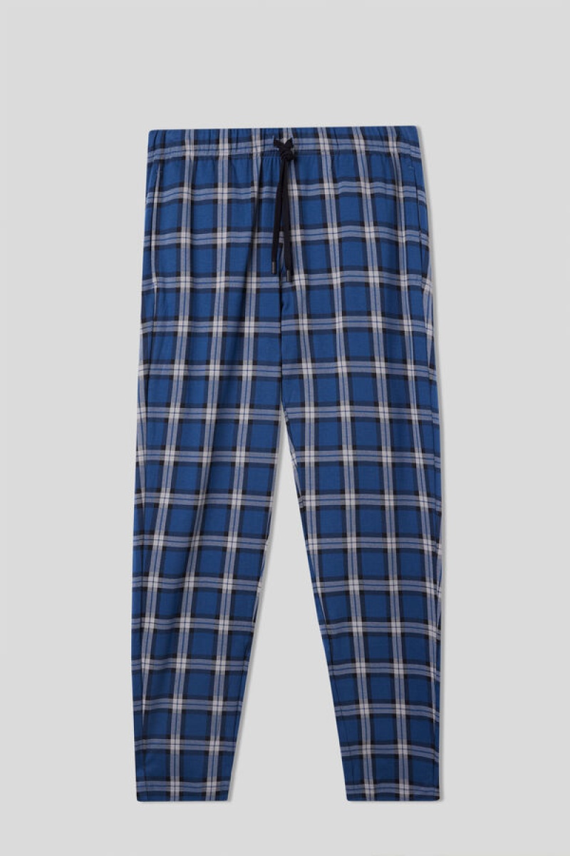 Intimissimi Check Pattern Full Length Pants In Cotton Plave | SN-ITMSM58688