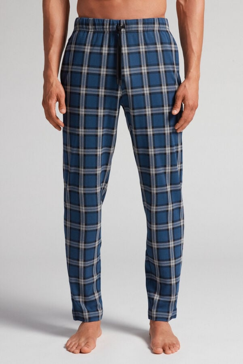 Intimissimi Check Pattern Full Length Pants In Cotton Plave | SN-ITMSM58688