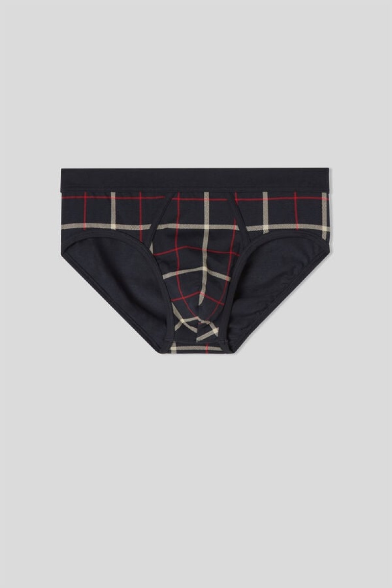 Intimissimi Check Print Briefs In Stretch Supima® Cotton Plave | SN-ITMSM58584