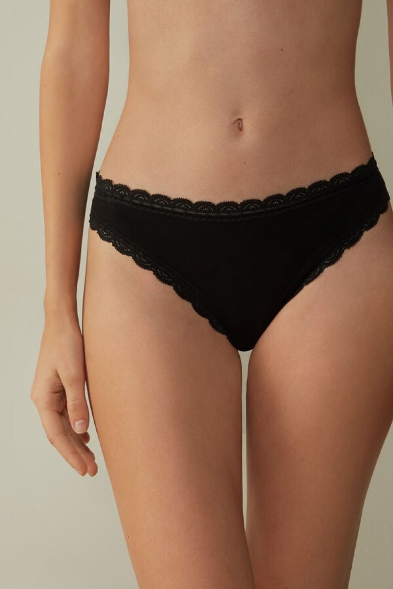 Intimissimi Cotton And Lace Brazilian Crne | SN-ITMSM57451