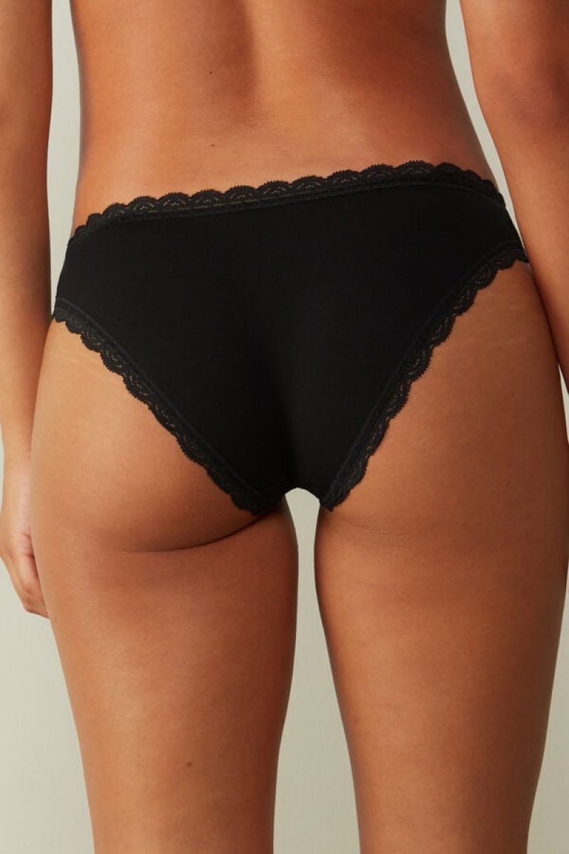 Intimissimi Cotton And Lace Panties Crne | SN-ITMSM57563