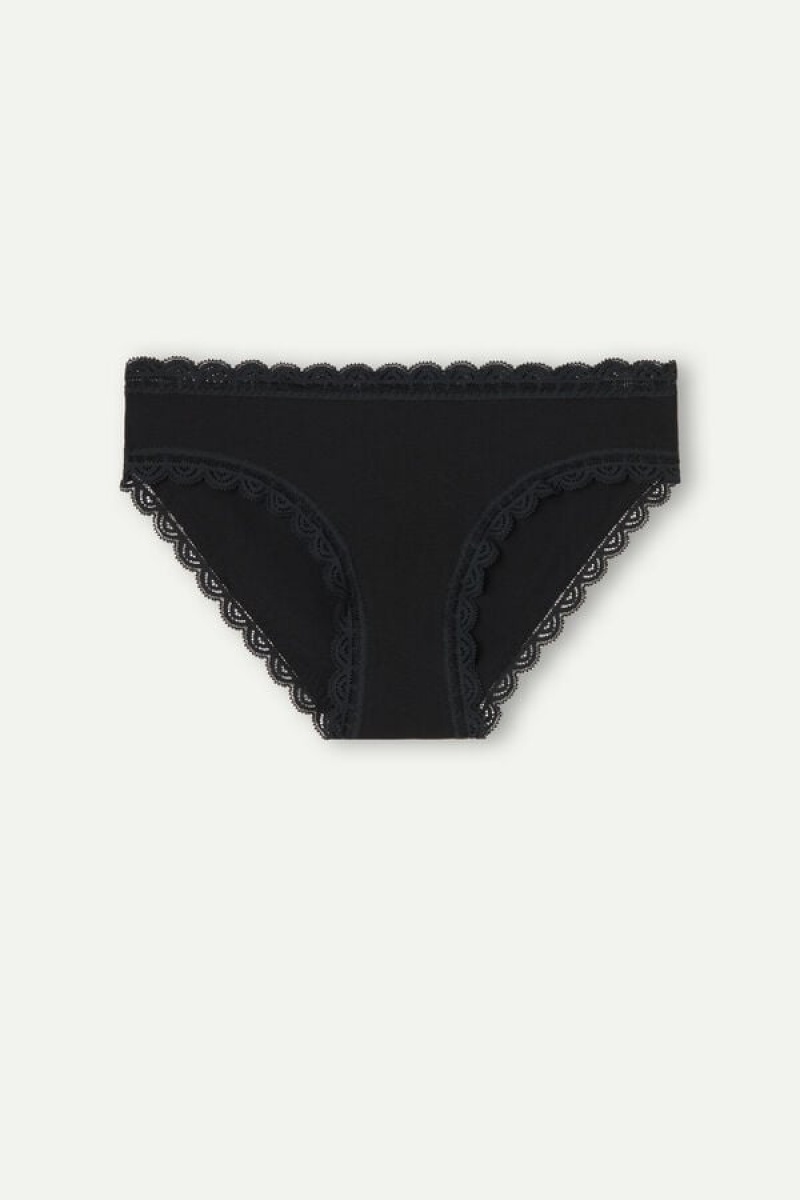 Intimissimi Cotton And Lace Panties Crne | SN-ITMSM57563