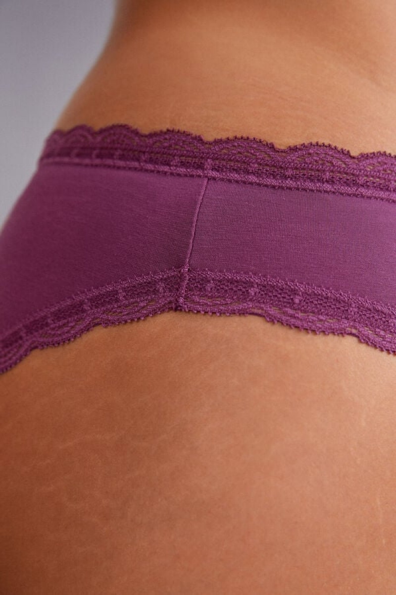 Intimissimi Cotton And Lace Panties Ljubičaste | SN-ITMSM57593