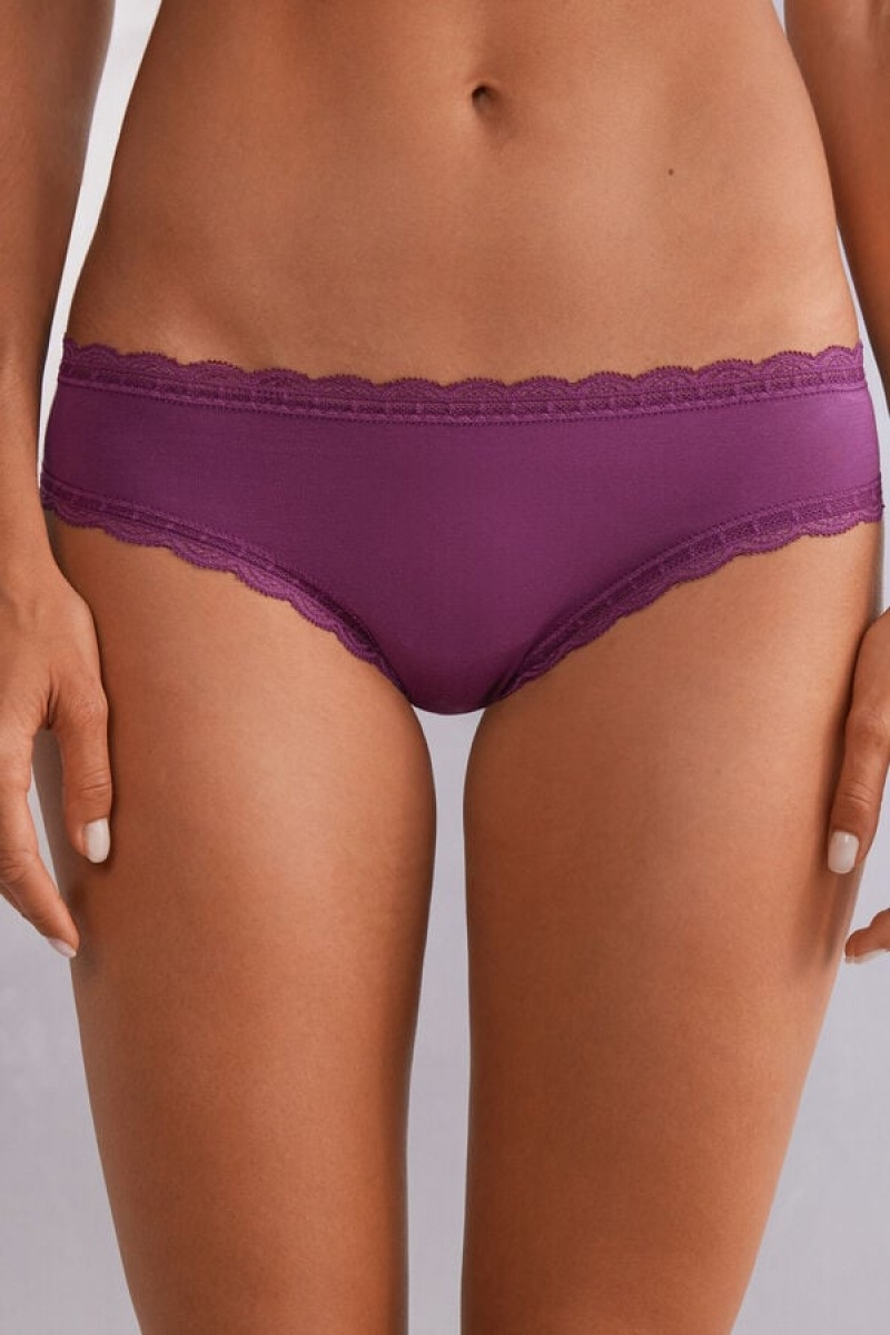 Intimissimi Cotton And Lace Panties Ljubičaste | SN-ITMSM57593