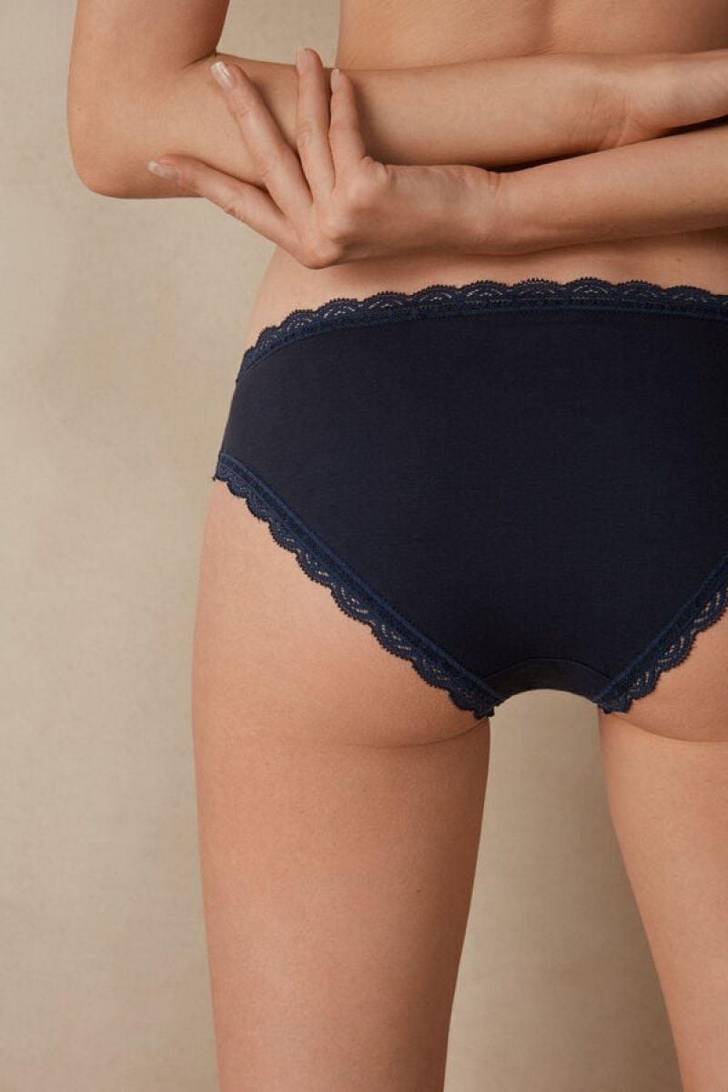 Intimissimi Cotton And Lace Panties Plave | SN-ITMSM57580