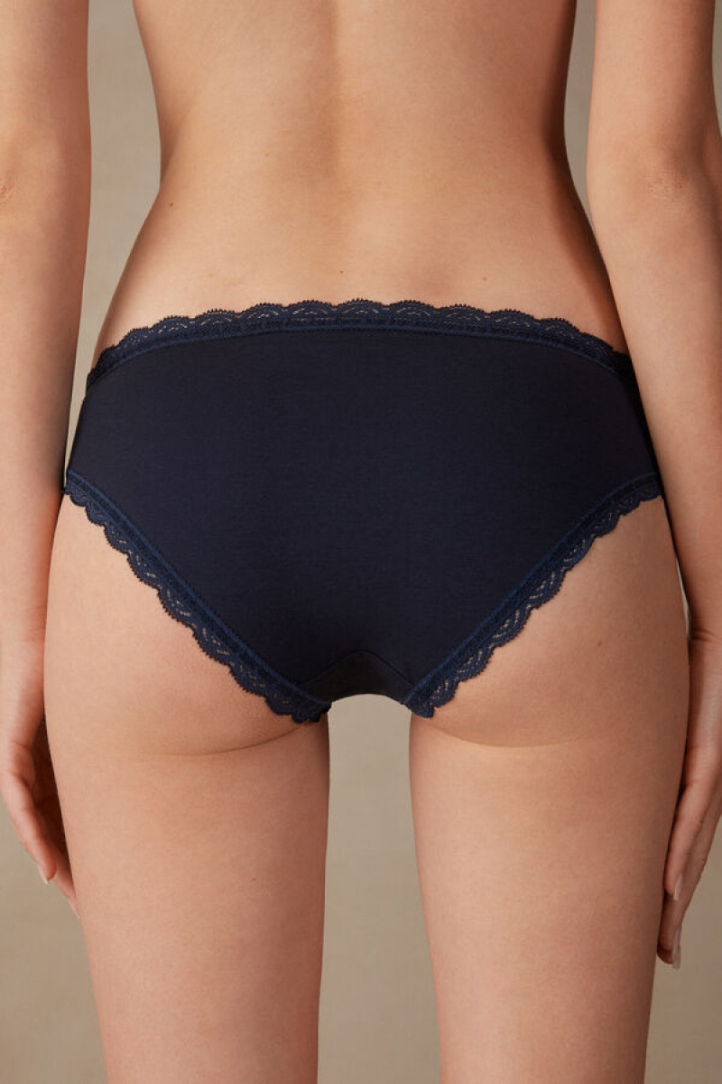 Intimissimi Cotton And Lace Panties Plave | SN-ITMSM57580