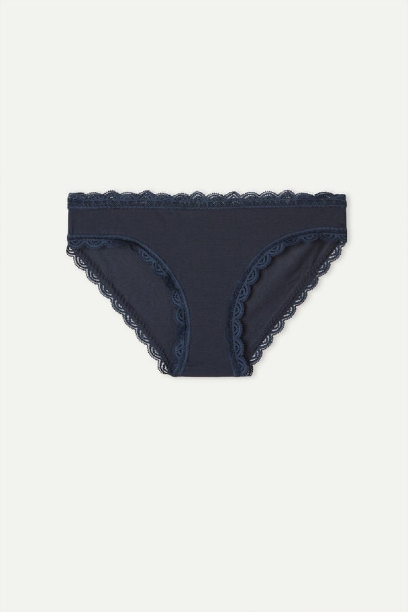 Intimissimi Cotton And Lace Panties Plave | SN-ITMSM57580