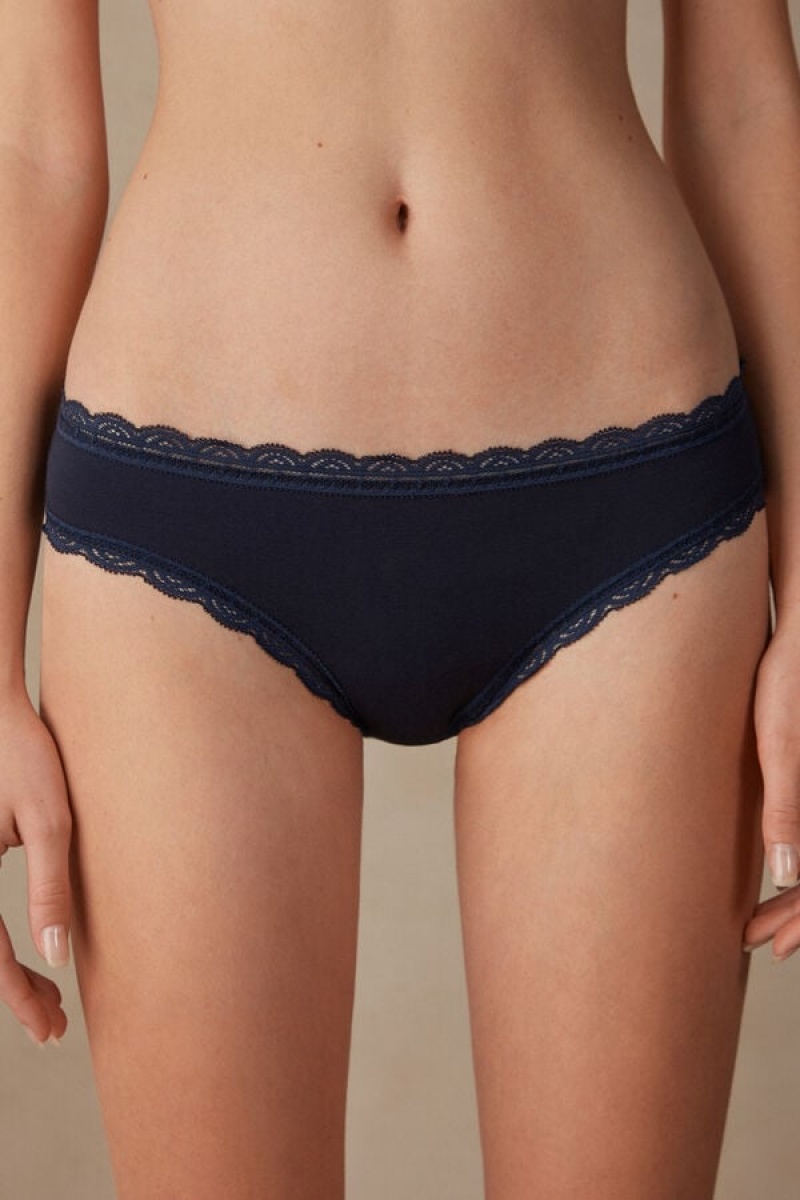 Intimissimi Cotton And Lace Panties Plave | SN-ITMSM57580