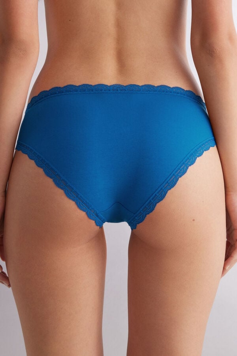 Intimissimi Cotton And Lace Panties Plave | SN-ITMSM57588