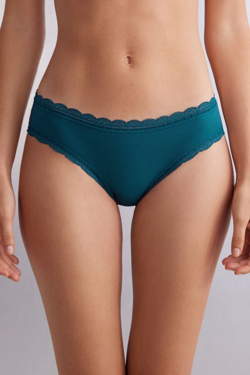 Intimissimi Cotton And Lace Panties Plave | SN-ITMSM57594