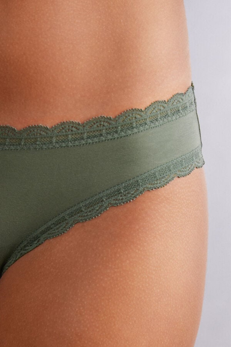 Intimissimi Cotton And Lace Panties Zelene | SN-ITMSM57592