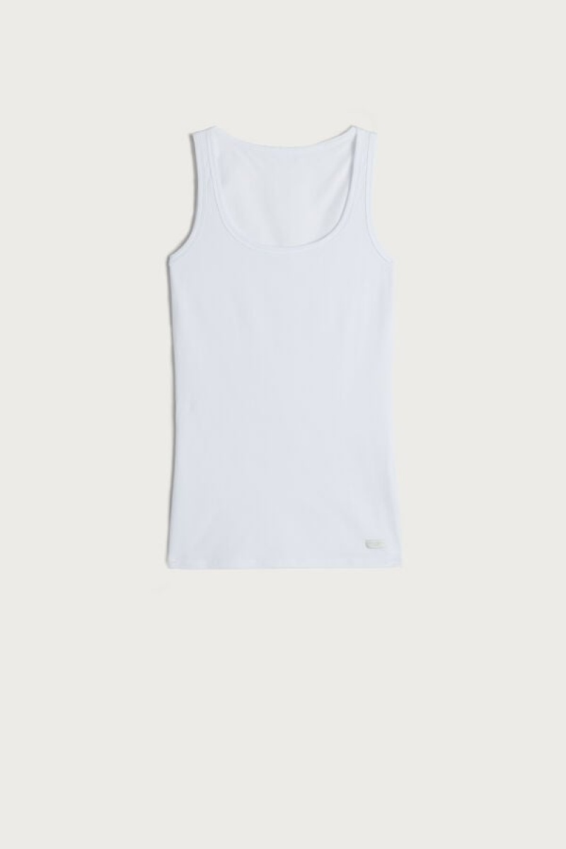 Intimissimi Cotton Tank Top Bijele | SN-ITMSM57907