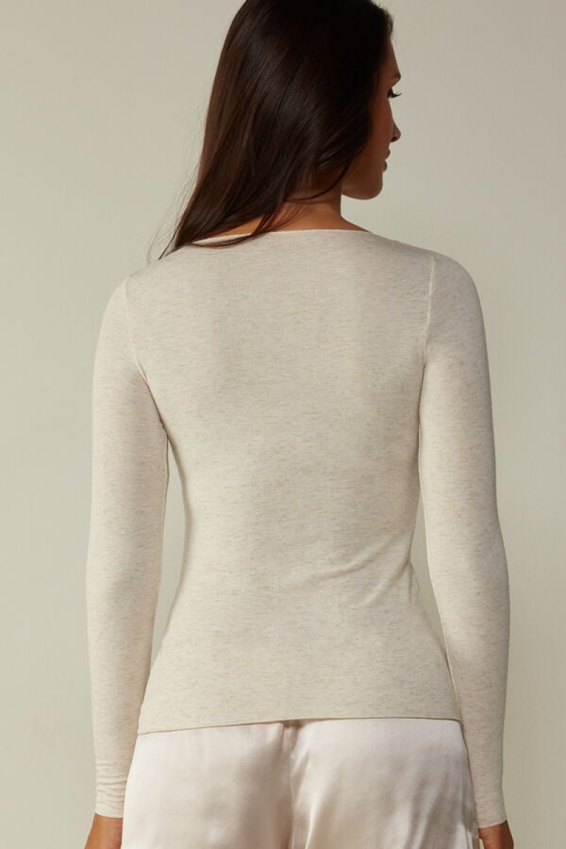 Intimissimi Crewneck Top In Modal Light With Cashmere Lamé Roze | SN-ITMSM58149