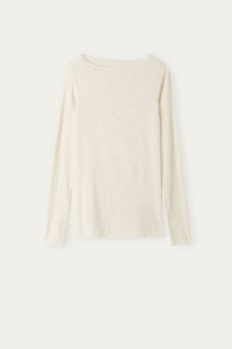 Intimissimi Crewneck Top In Modal Light With Cashmere Lamé Roze | SN-ITMSM58149