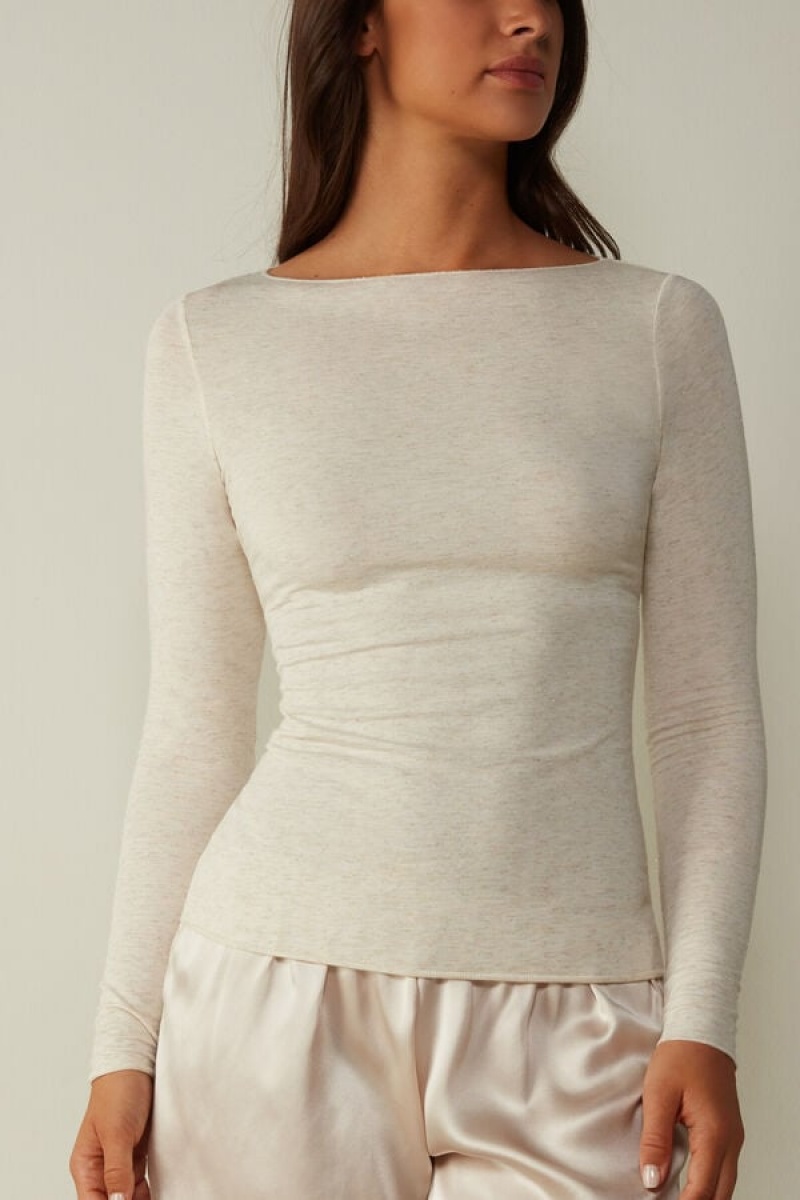 Intimissimi Crewneck Top In Modal Light With Cashmere Lamé Roze | SN-ITMSM58149