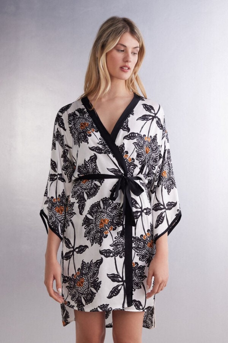 Intimissimi Delicious Viscose Satin Kimono Crne | SN-ITMSM58432