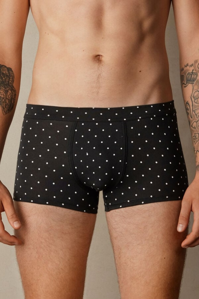 Intimissimi Dotted Boxers In Stretch Supima® Cotton Crne | SN-ITMSM58455