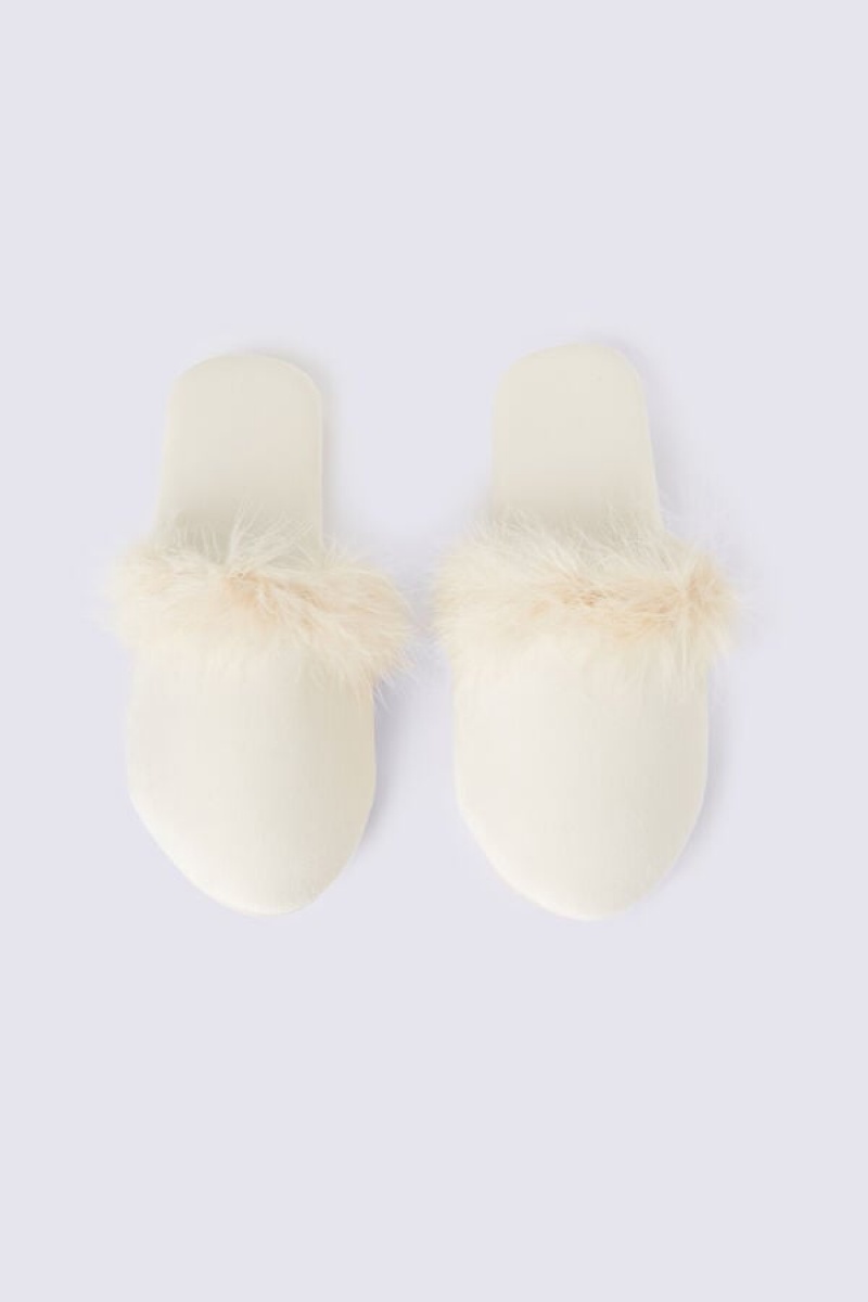 Intimissimi Feather Trim Slippers Bijele | SN-ITMSM58449