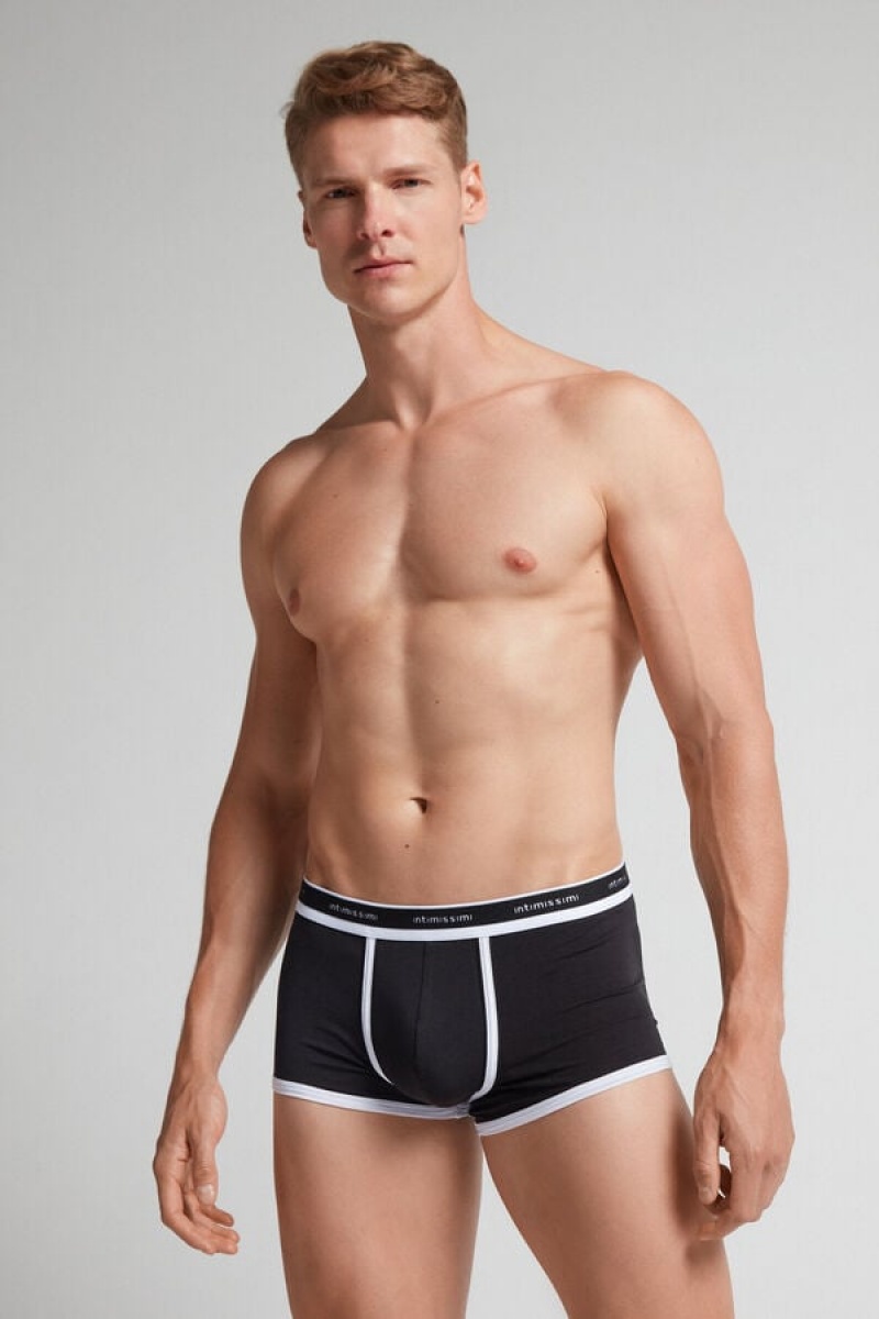 Intimissimi Fresh Supima® Cotton Boxers With Logo Crne | SN-ITMSM58527