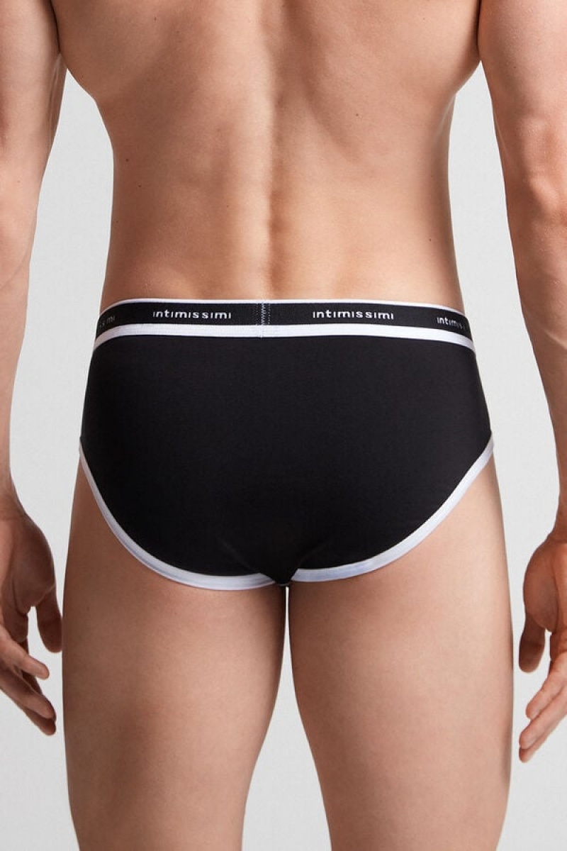 Intimissimi Fresh Supima® Cotton Briefs With Logo Crne | SN-ITMSM58575