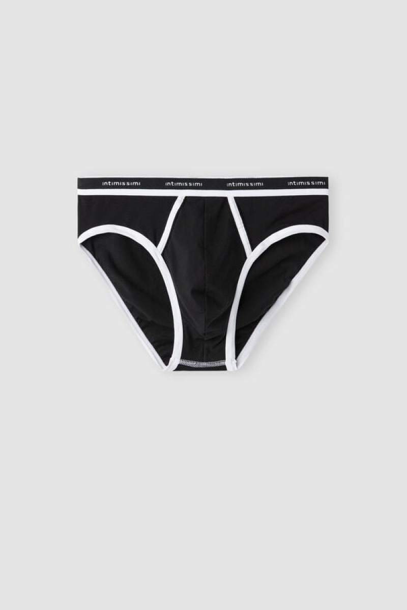 Intimissimi Fresh Supima® Cotton Briefs With Logo Crne | SN-ITMSM58575