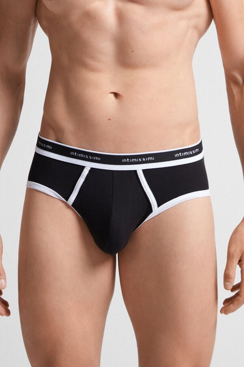 Intimissimi Fresh Supima® Cotton Briefs With Logo Crne | SN-ITMSM58575