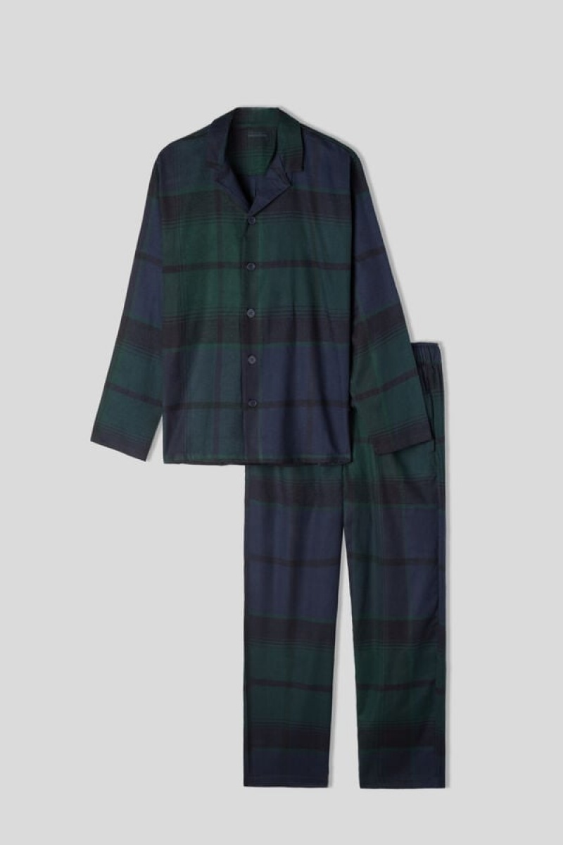 Intimissimi Full Length Pajamas In Brushed Macro Check Cloth Plave | SN-ITMSM58719