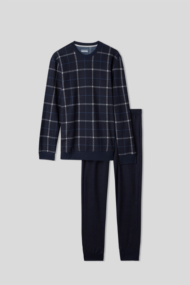 Intimissimi Full Length Pajamas With Check Top Plave | SN-ITMSM58716