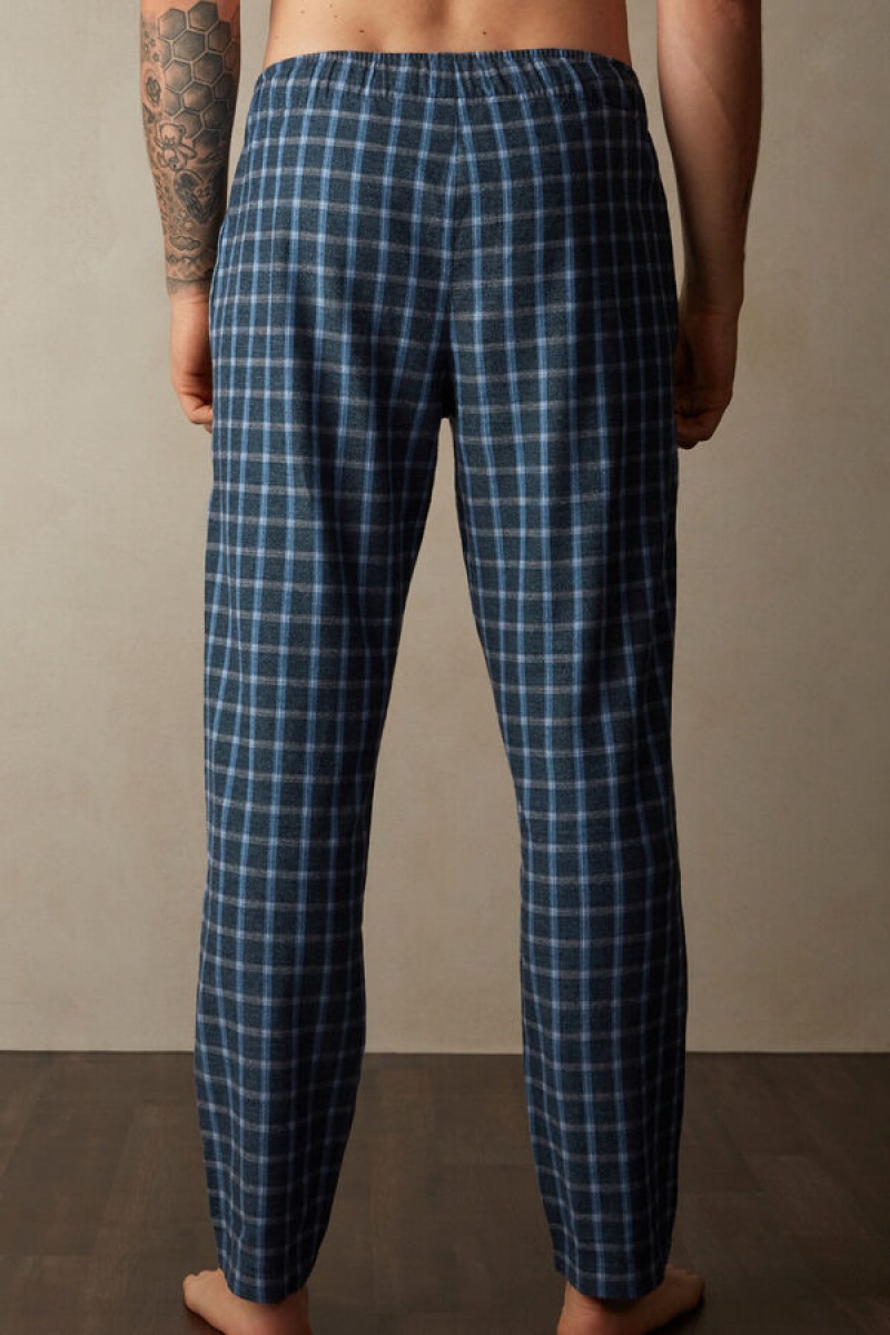 Intimissimi Full Length Pants In Check Patterned Brushed Cloth Plave | SN-ITMSM58681