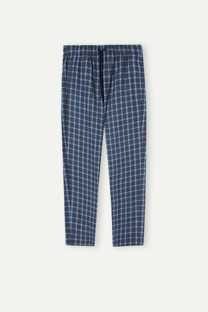 Intimissimi Full Length Pants In Check Patterned Brushed Cloth Plave | SN-ITMSM58681