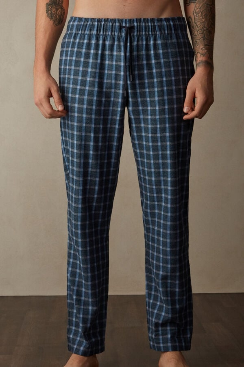 Intimissimi Full Length Pants In Check Patterned Brushed Cloth Plave | SN-ITMSM58681