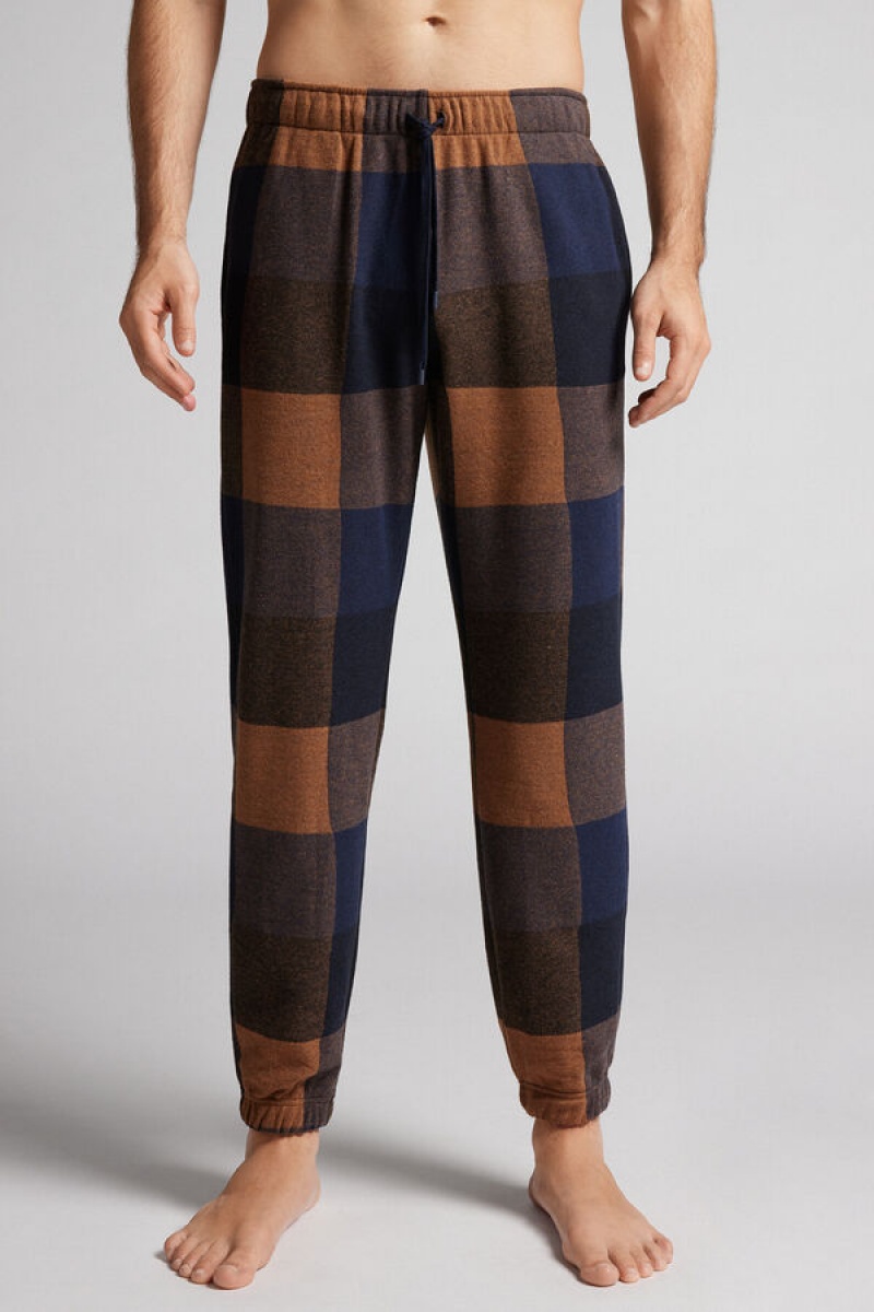 Intimissimi Full Length Pants In Check Patterned Tricot Plave | SN-ITMSM58692