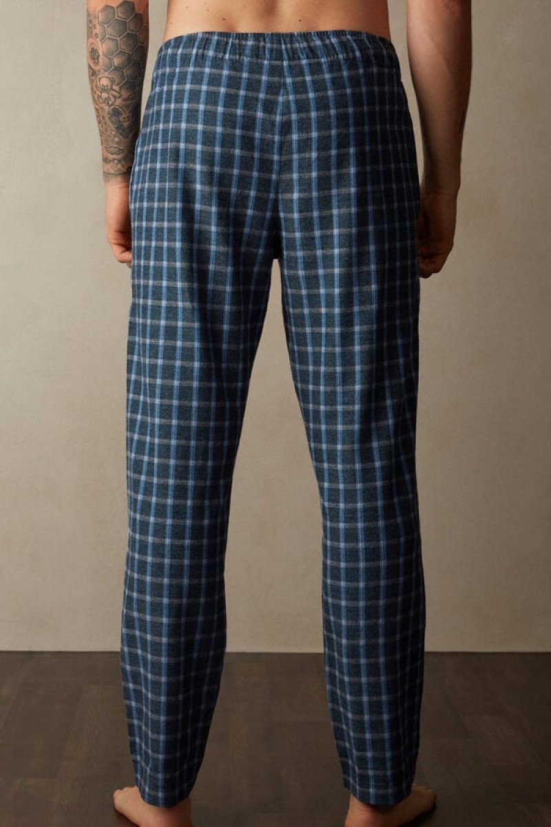 Intimissimi Full Length Pants In Check Patterned Brushed Cloth Plave | SN-ITMSM58758