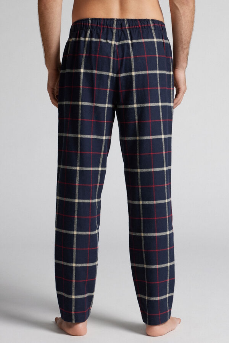 Intimissimi Full Length Pants In Rope/ Check Patterned Brushed Cloth Plave | SN-ITMSM58691