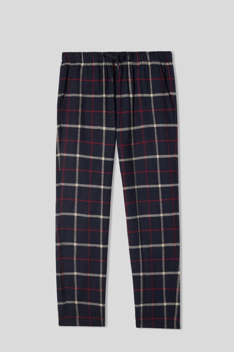 Intimissimi Full Length Pants In Rope/ Check Patterned Brushed Cloth Plave | SN-ITMSM58691