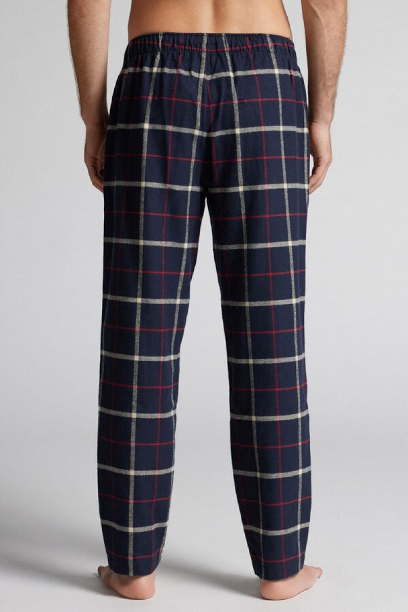 Intimissimi Full Length Pants In Rope/ Check Patterned Brushed Cloth Plave | SN-ITMSM58763