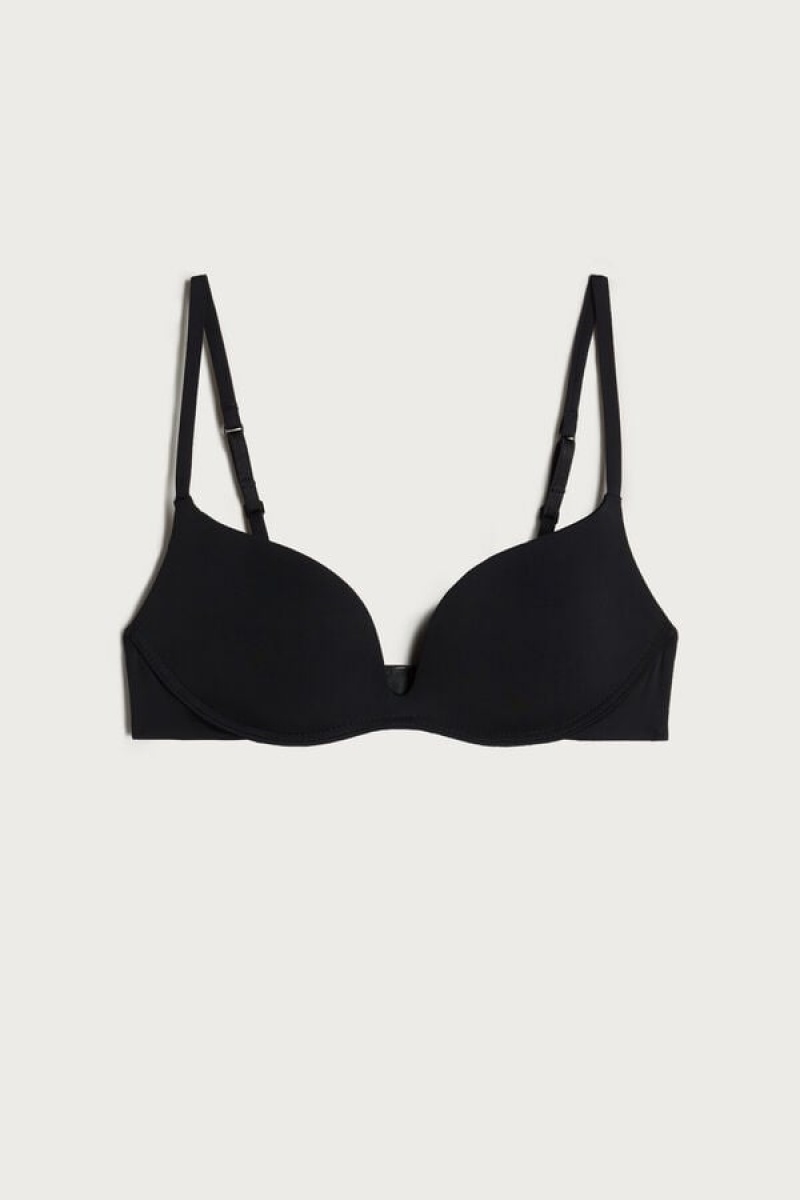 Intimissimi Gioia B Cup Microfiber Super Push-up Bra Crne | SN-ITMSM56706