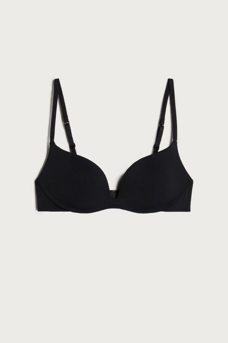 Intimissimi Gioia C-d Cup Microfiber Super Push-up Bra Crne | SN-ITMSM56958