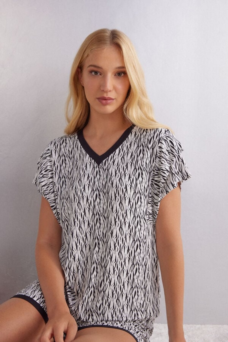 Intimissimi Go Animalier Short Sleeve Viscose Top Visebojne | SN-ITMSM58390