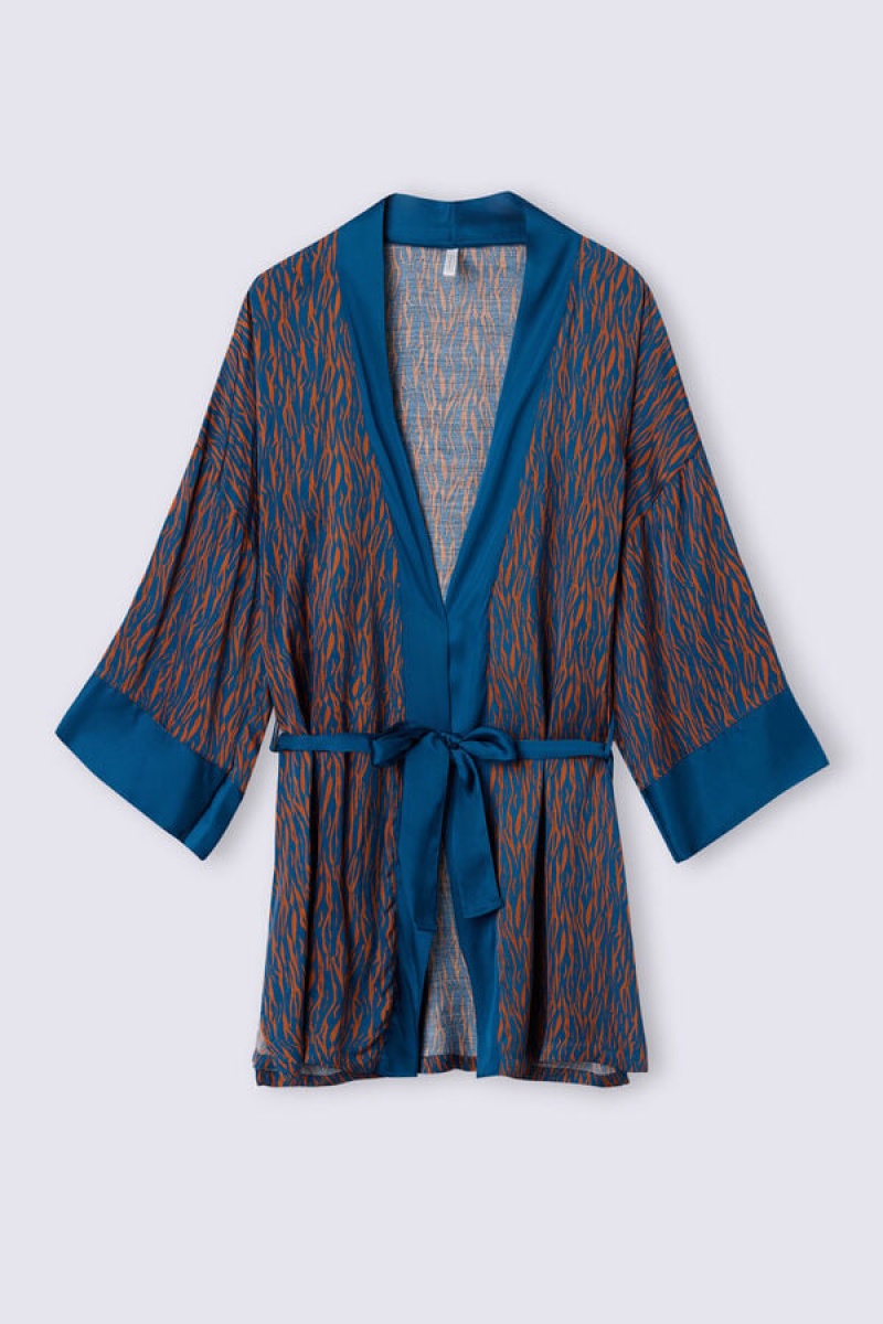 Intimissimi Go Animalier Viscose Satin Kimono Plave | SN-ITMSM58431