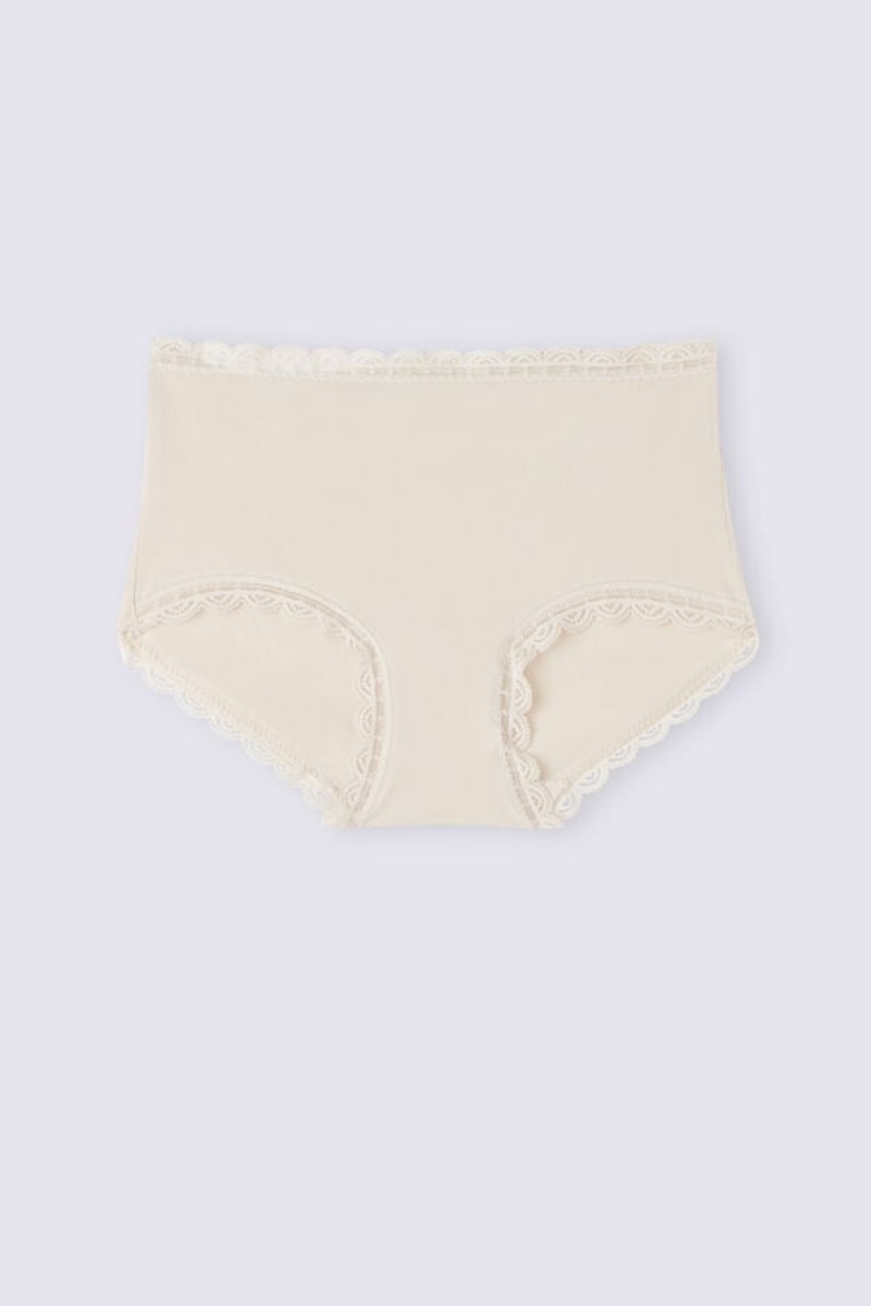 Intimissimi High Rise Cotton And Lace Hipsters Bež | SN-ITMSM57688