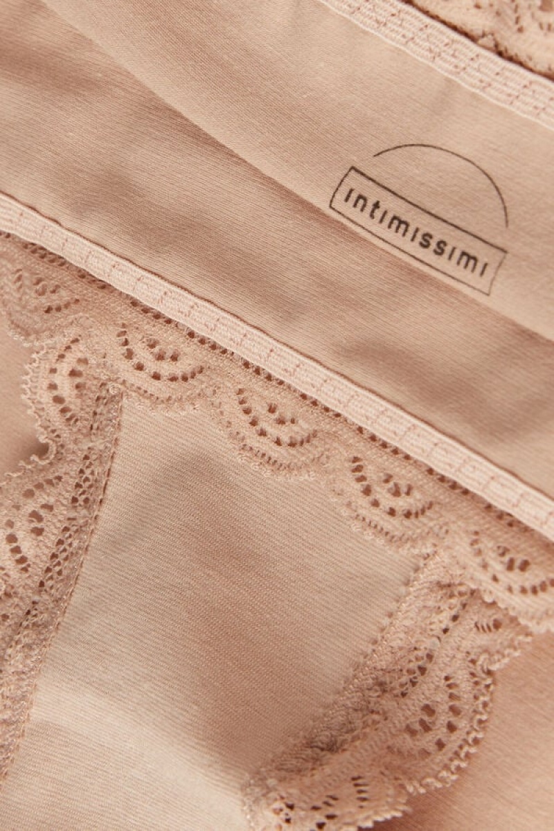 Intimissimi High Rise Cotton And Lace Hipsters Bež | SN-ITMSM57689