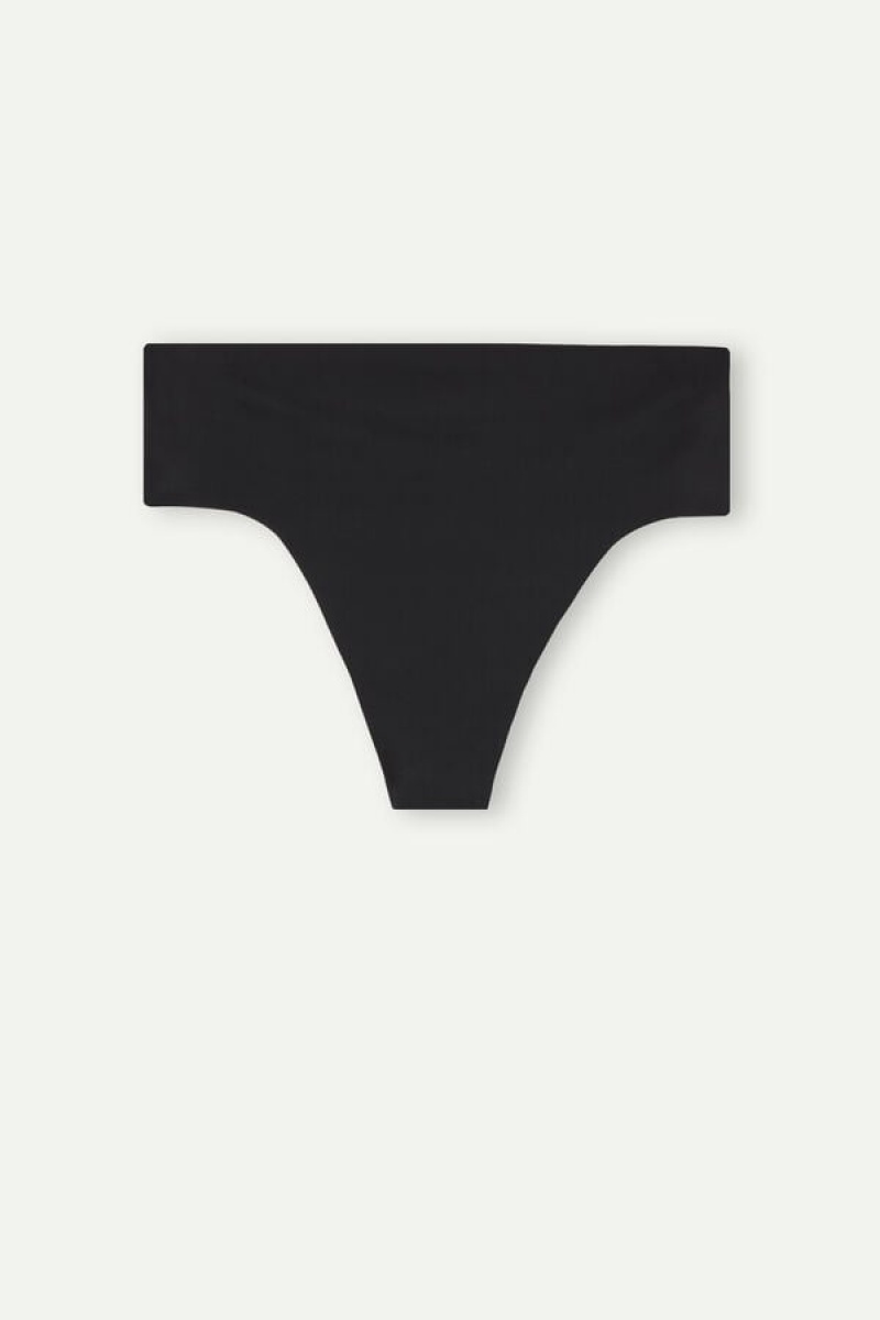 Intimissimi High Waist Thong In Seamless Ultralight Microfiber Crne | SN-ITMSM57721