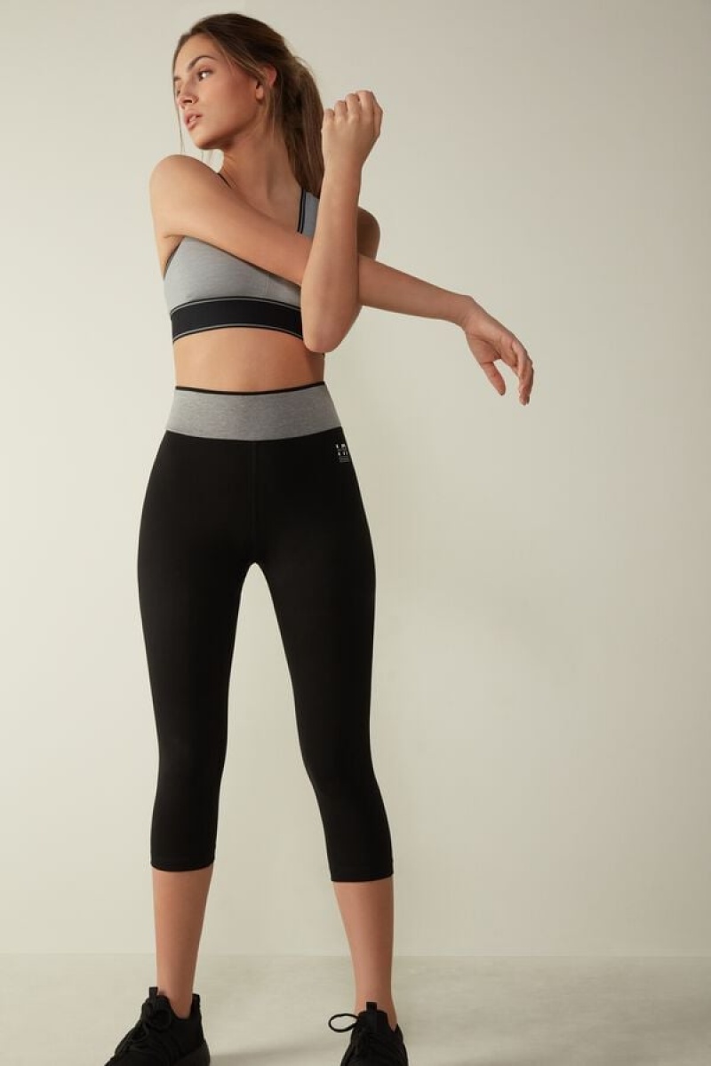 Intimissimi In Action Capri Leggings In Organic Stretch Cotton Crne | SN-ITMSM58181