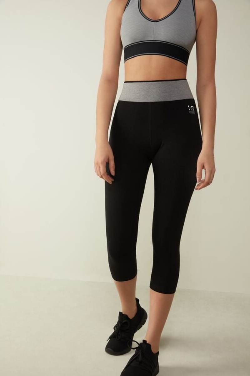 Intimissimi In Action Capri Leggings In Organic Stretch Cotton Crne | SN-ITMSM58181